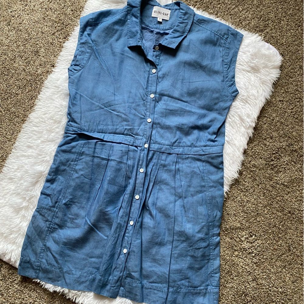 Olive & Oak Dress Button Down‎ Sleeveless Blue White Striped Cotton Nautical